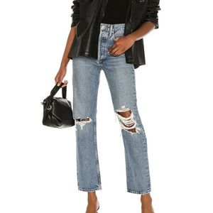 Agolde High Rise Distressed Jeans - Light Blue